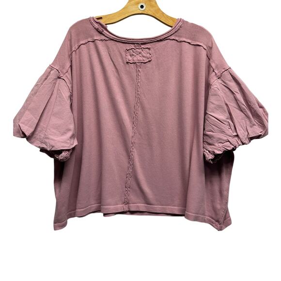 Free People We the Free Blossom Tee in Mauve ( M ) Oversized Boho Lagenlook - Picture 7 of 12